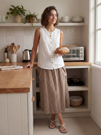 100% Linen Elastic Waist Skirt MARINA