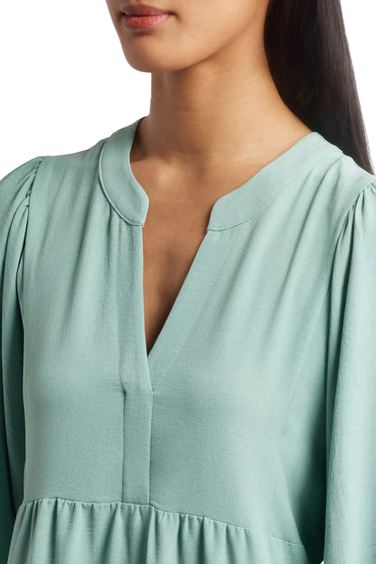 Connected Apparel Round Deep V-Neck 3/4 Puff Sleeves Maxi Dress