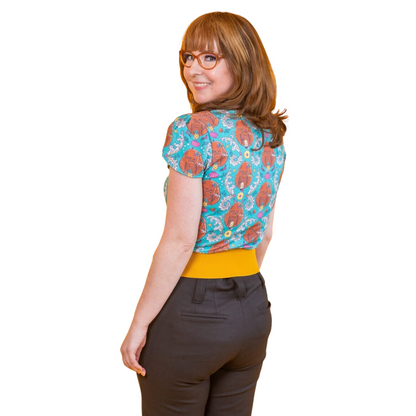 Cheeky Monkeys Tulip Sleeve Tee in Blue Hawaiian