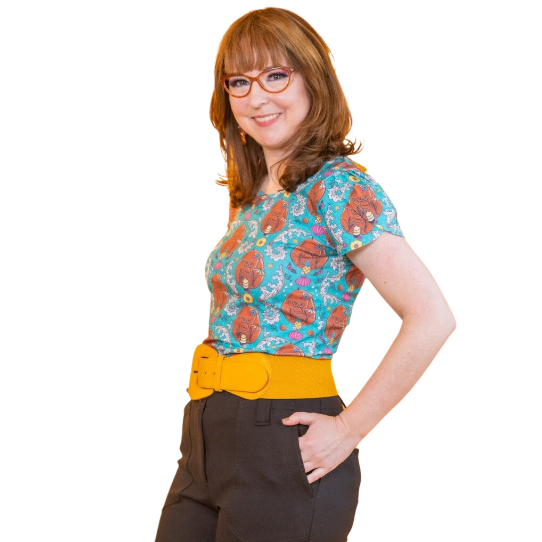 Cheeky Monkeys Tulip Sleeve Tee in Blue Hawaiian
