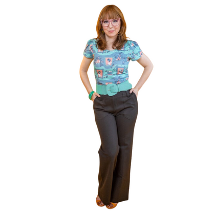Brownstone Betties Tulip Sleeve Tee in Aqua & Peach