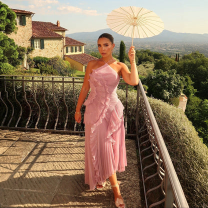 Tea Rose Pink Pleated Midi Dress