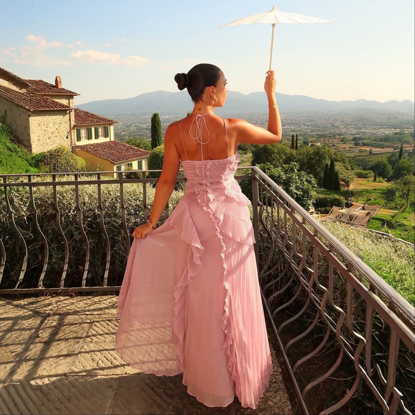 Tea Rose Pink Pleated Midi Dress