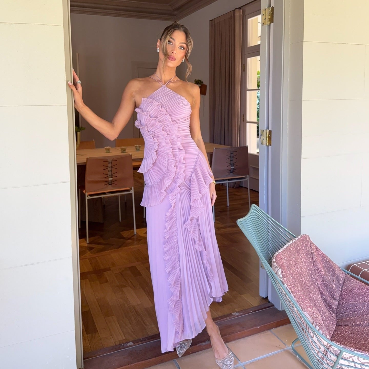 Tea Rose Purple Pleated Midi Dress