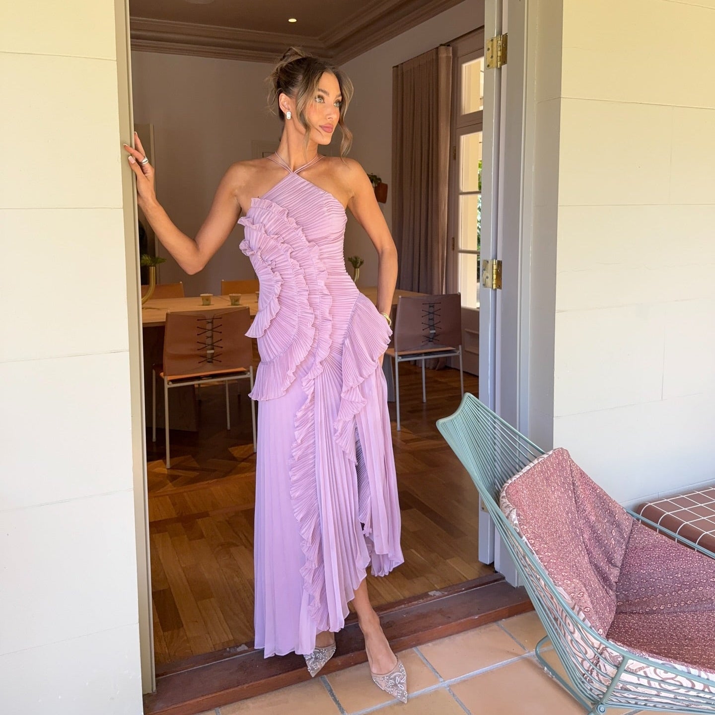 Tea Rose Purple Pleated Midi Dress