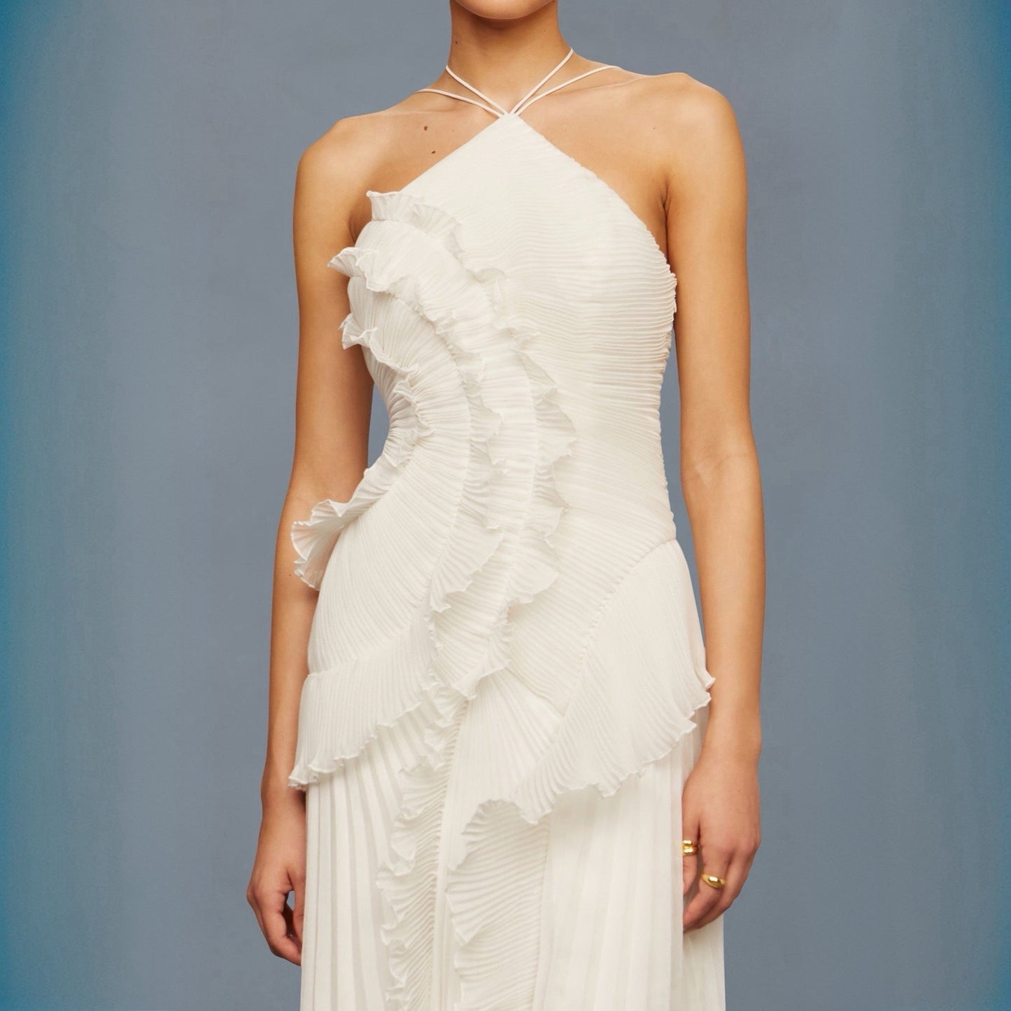 Tea Rose White Pleated Midi Dress