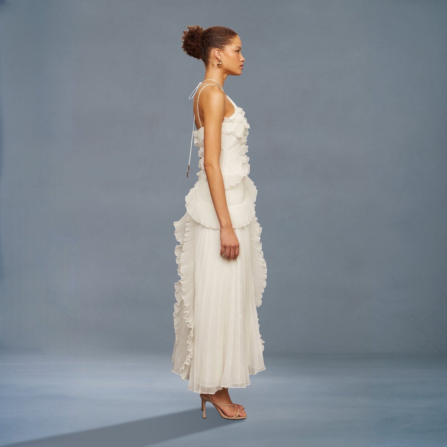 Tea Rose White Pleated Midi Dress
