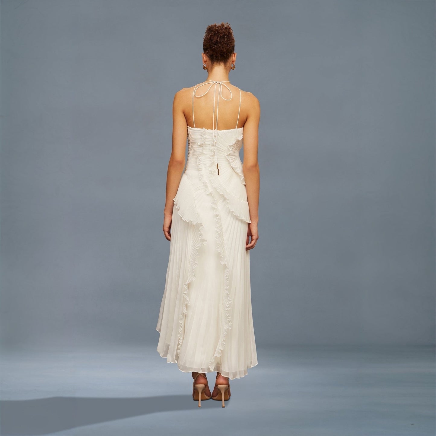Tea Rose White Pleated Midi Dress