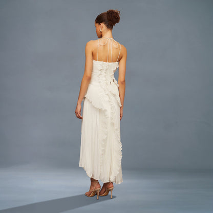 Tea Rose White Pleated Midi Dress