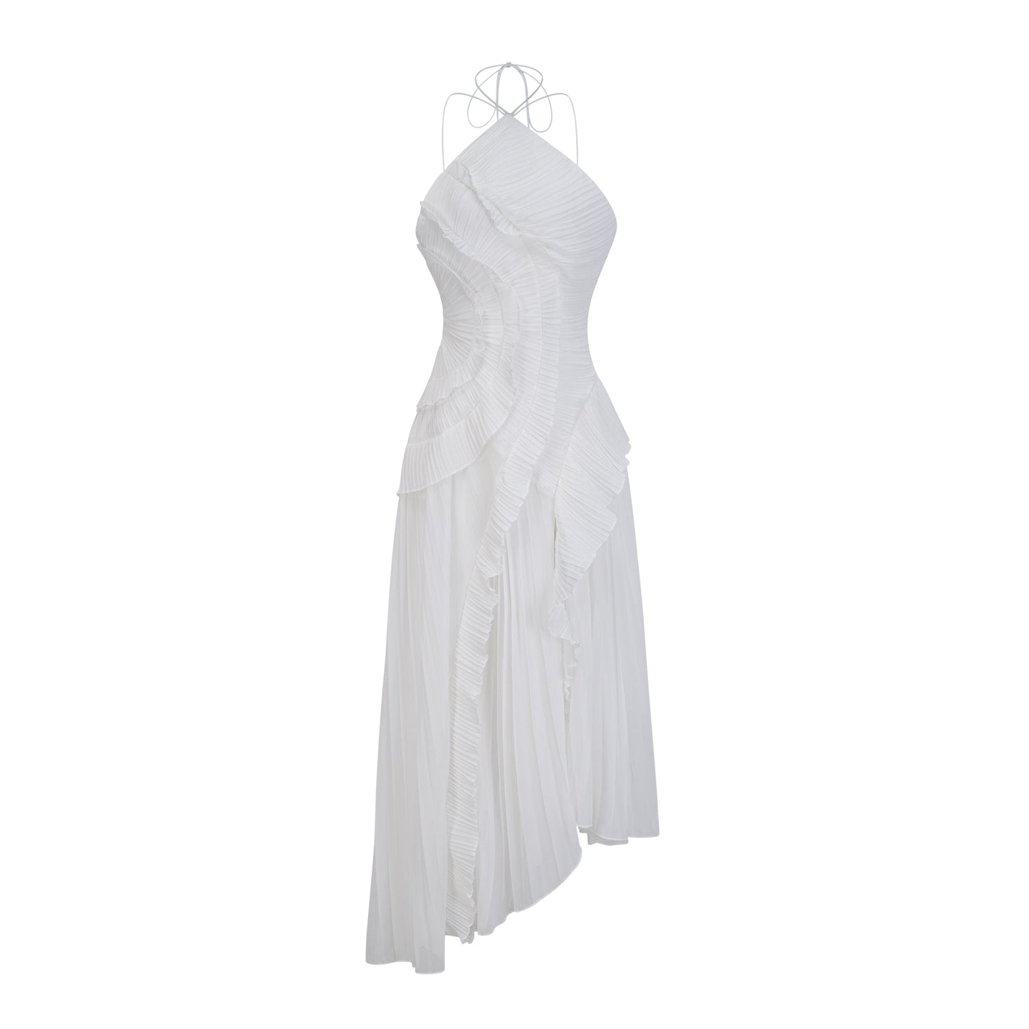 Tea Rose White Pleated Midi Dress