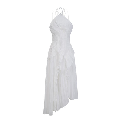 Tea Rose White Pleated Midi Dress