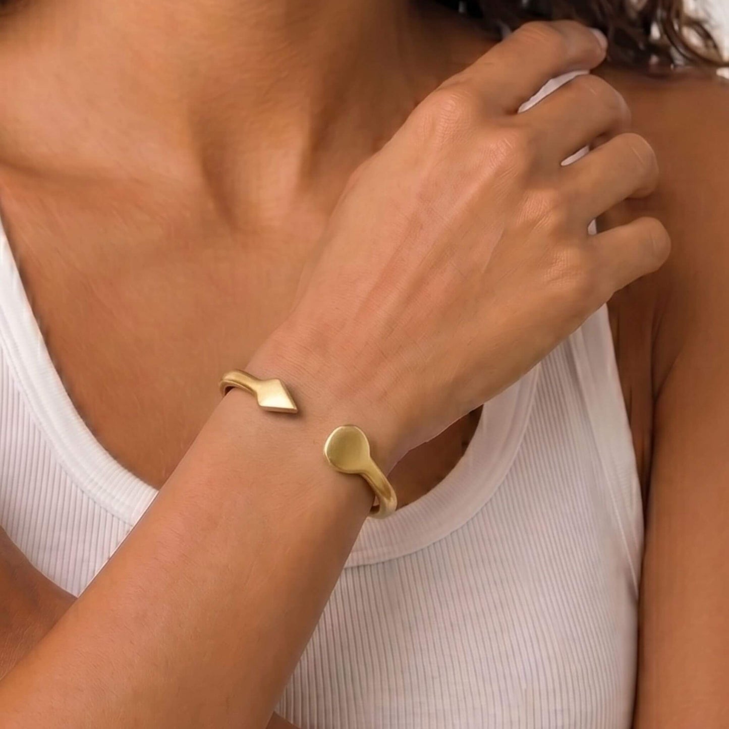 Teardrop End Brass Wide Cuff Bracelet | Johari