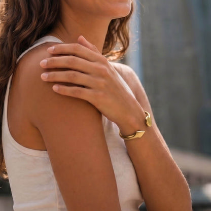 Teardrop End Brass Wide Cuff Bracelet | Johari