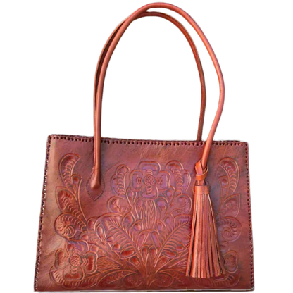 The Amy| Hand-Tooled Leather Tote Bag
