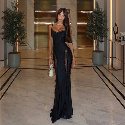 Think Again Black Lace Panel Maxi Dress
