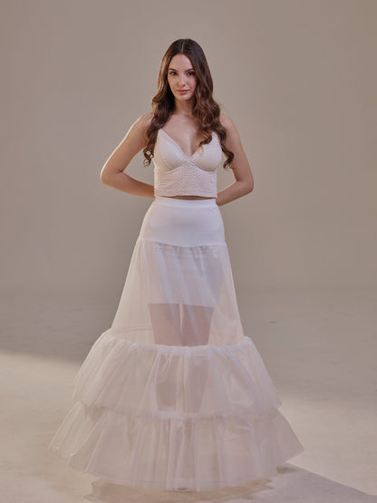 Trumpet Petticoat Skirt  with  Waist Corsage and 3 Hoops , Bridal Crinoline Slip