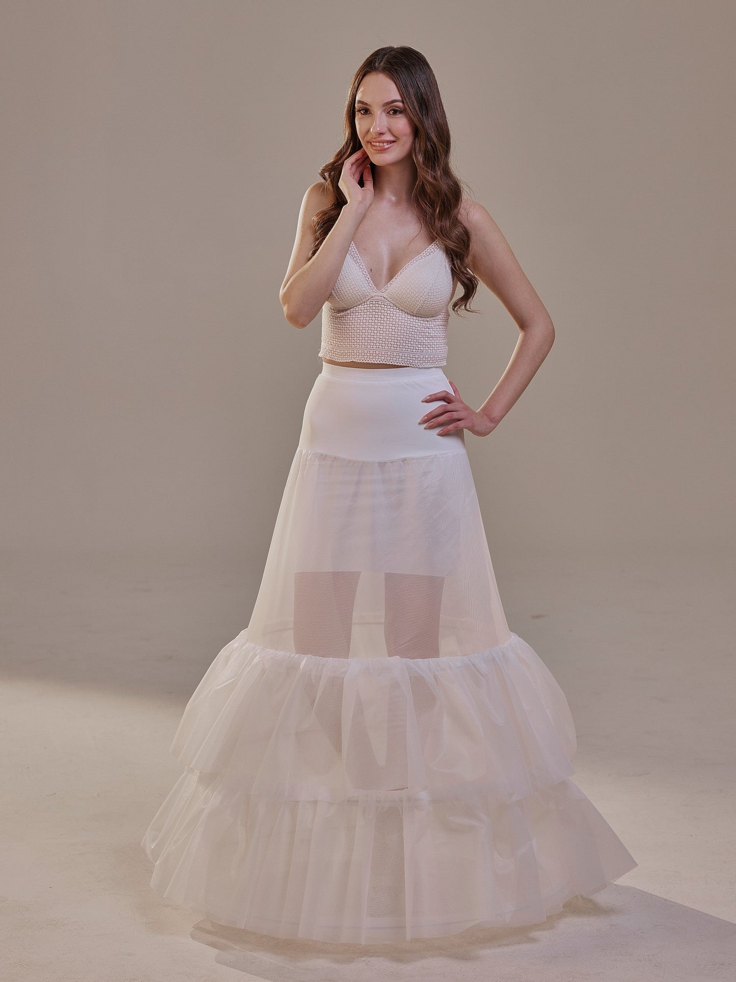 Trumpet Petticoat Skirt  with  Waist Corsage and 3 Hoops , Bridal Crinoline Slip