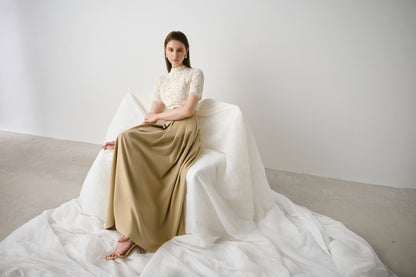 Lace-Bodice Belted Maxi Dress