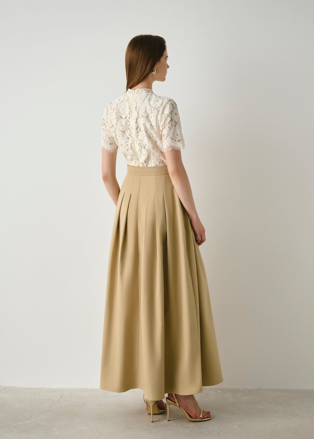 Lace-Bodice Belted Maxi Dress