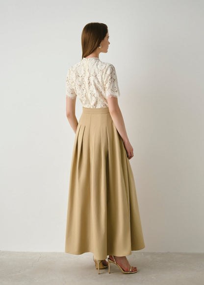 Lace-Bodice Belted Maxi Dress