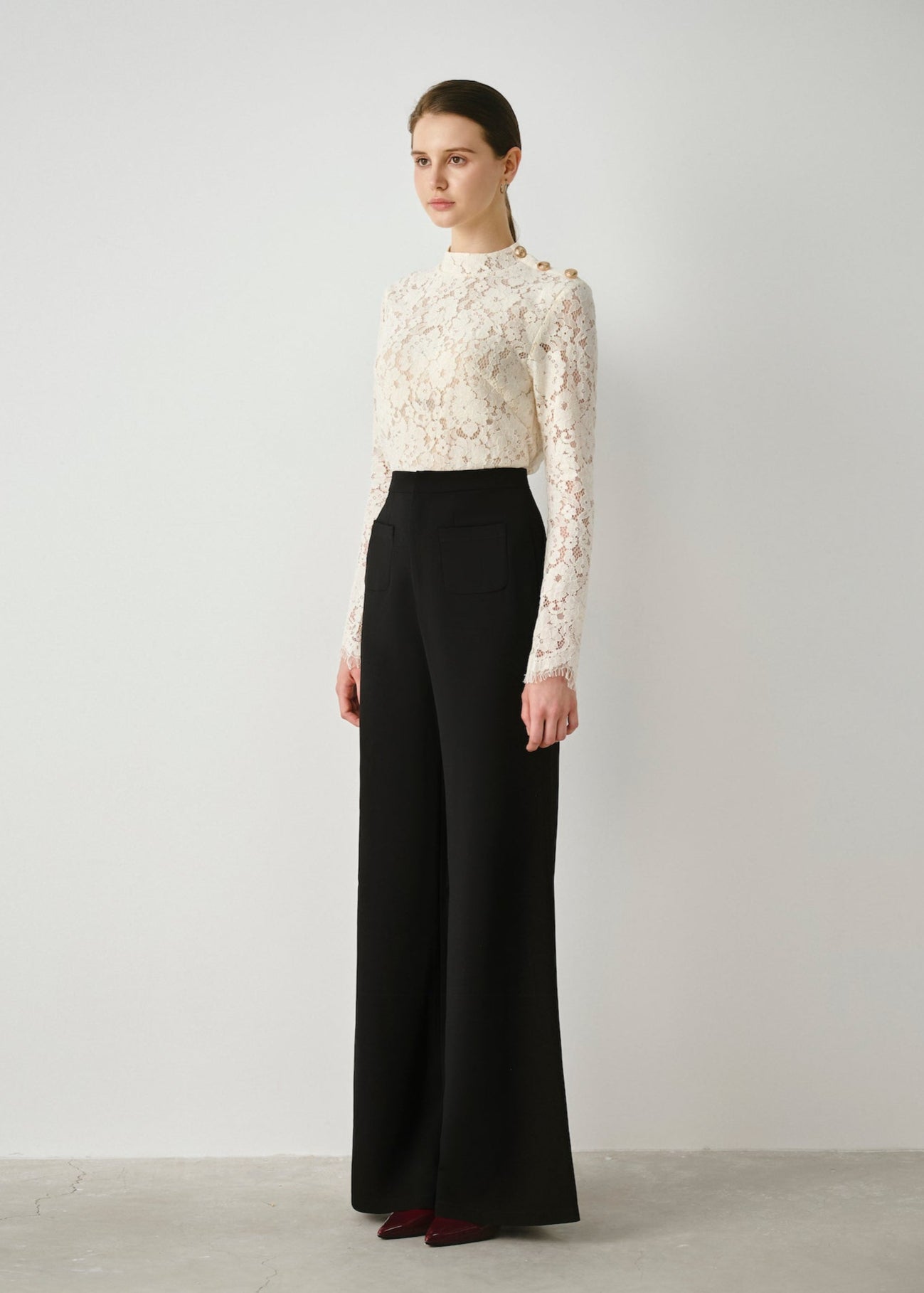 Button Shoulder Lace Top