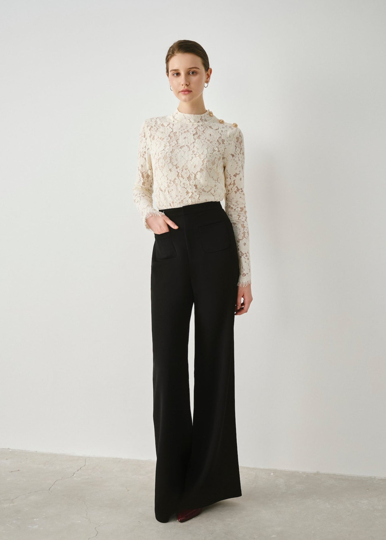 Button Shoulder Lace Top