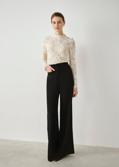 Button Shoulder Lace Top