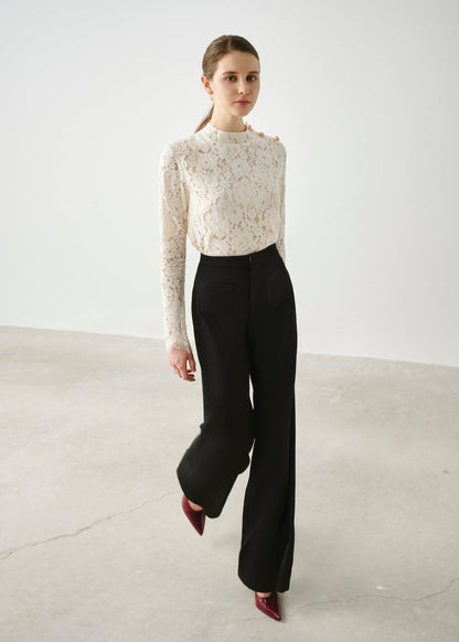 Button Shoulder Lace Top