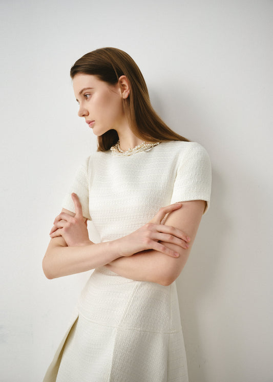 Tweed Pleated Mini Dress