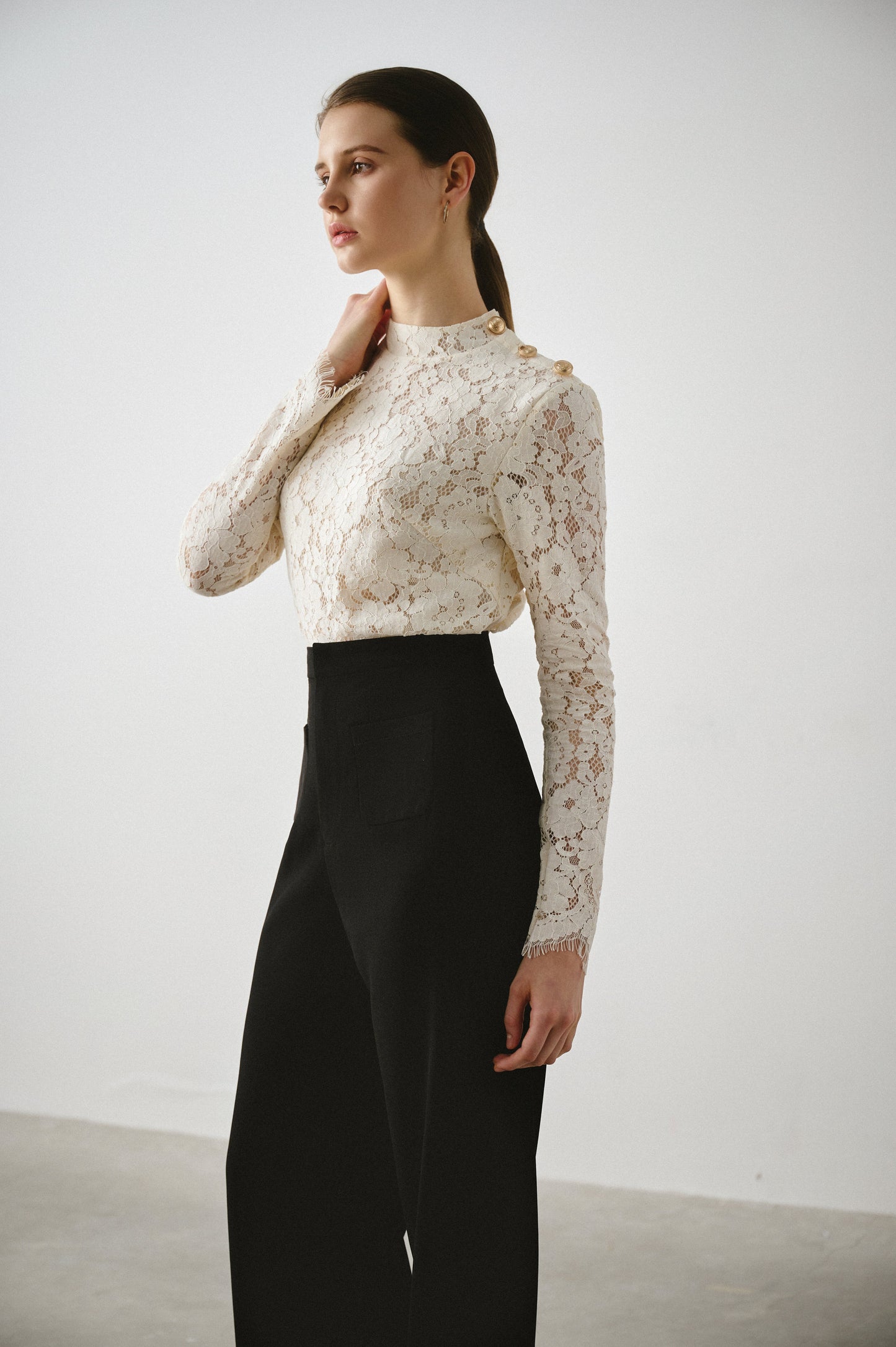 Button Shoulder Lace Top