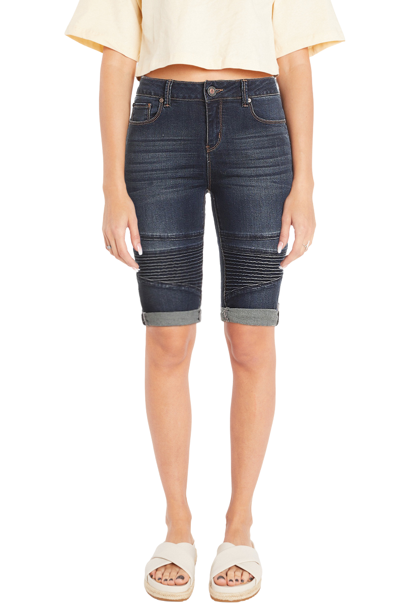 Mid Rise 5 Pocket Bermuda Denim Shorts
