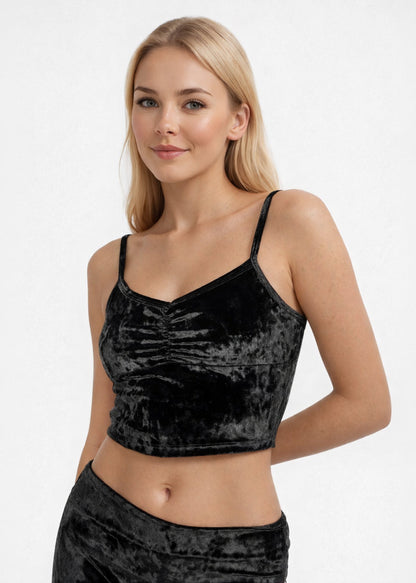 Velvet Shirred Crop Top Made in USA