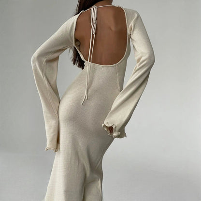Vanilla Kiss Ivory Cloud-Knit Open Back Maxi Dress