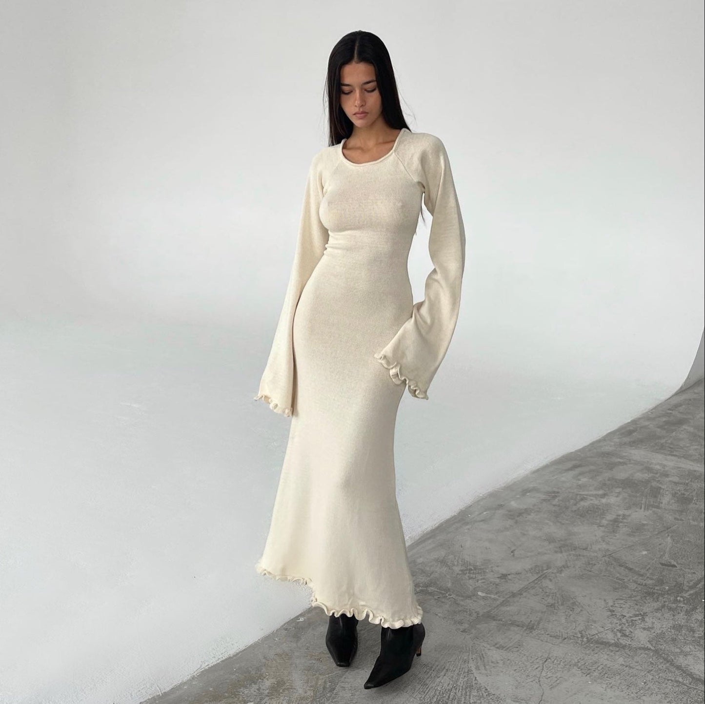 Vanilla Kiss Ivory Cloud-Knit Open Back Maxi Dress