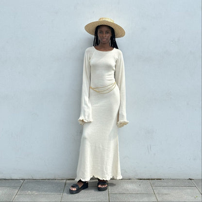 Vanilla Kiss Ivory Cloud-Knit Open Back Maxi Dress
