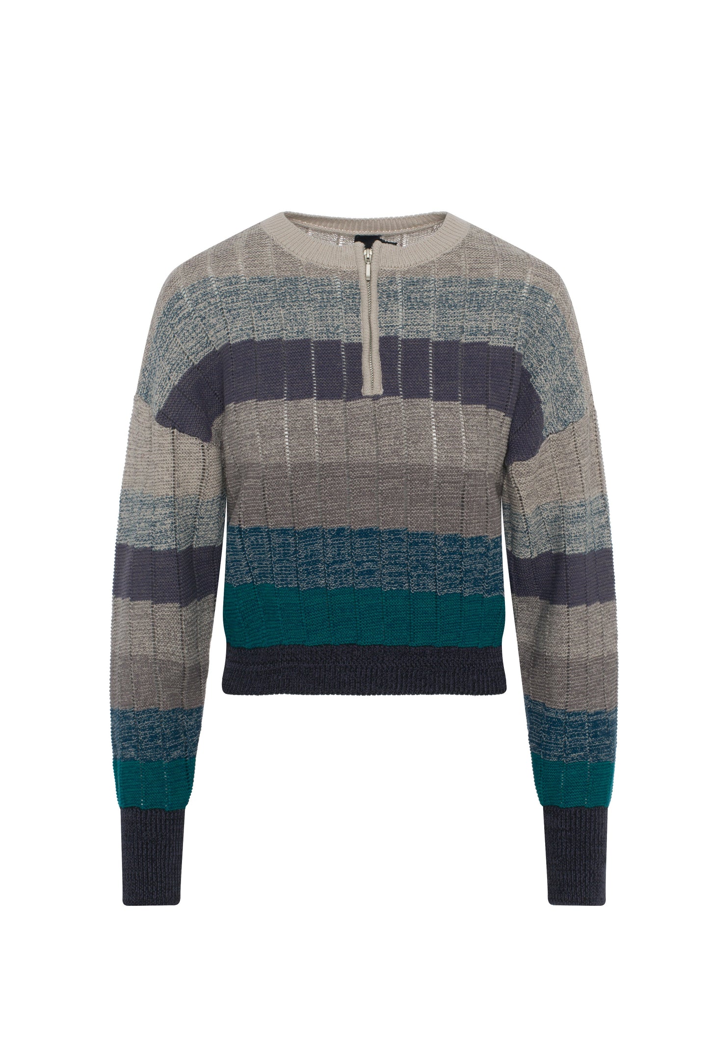 Cropped Striped Textured Knit Sweater