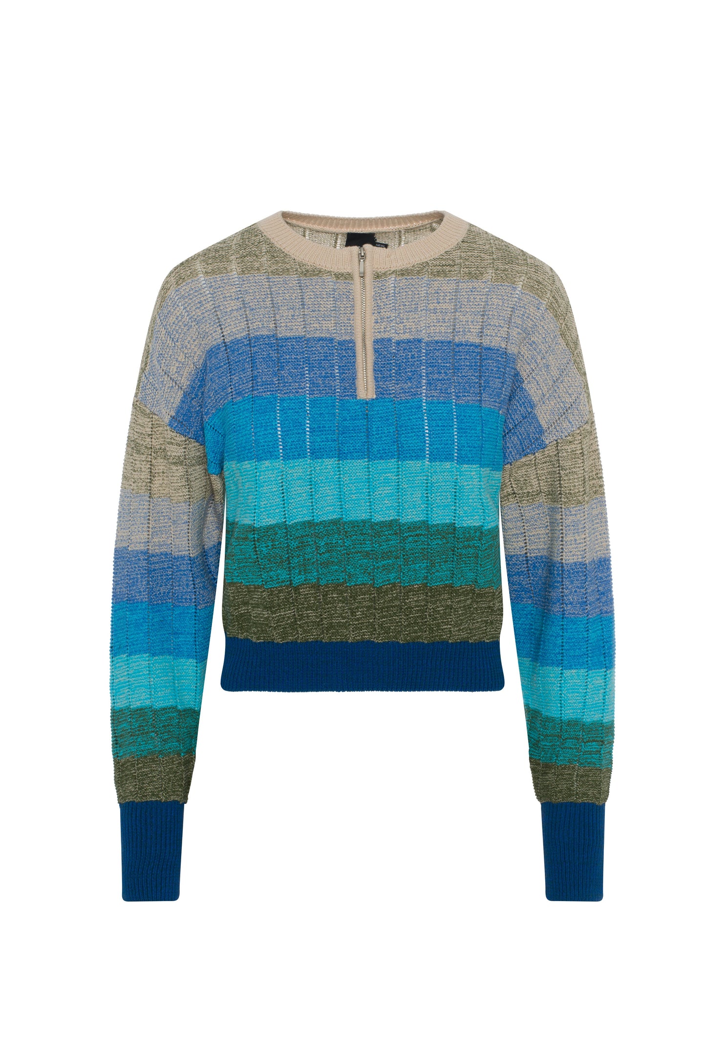 Cropped Striped Textured Knit Sweater