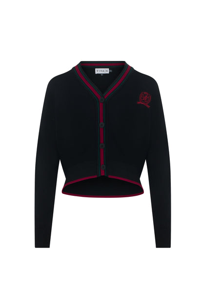 Embroidery Contrast Striped Cropped Cardigan