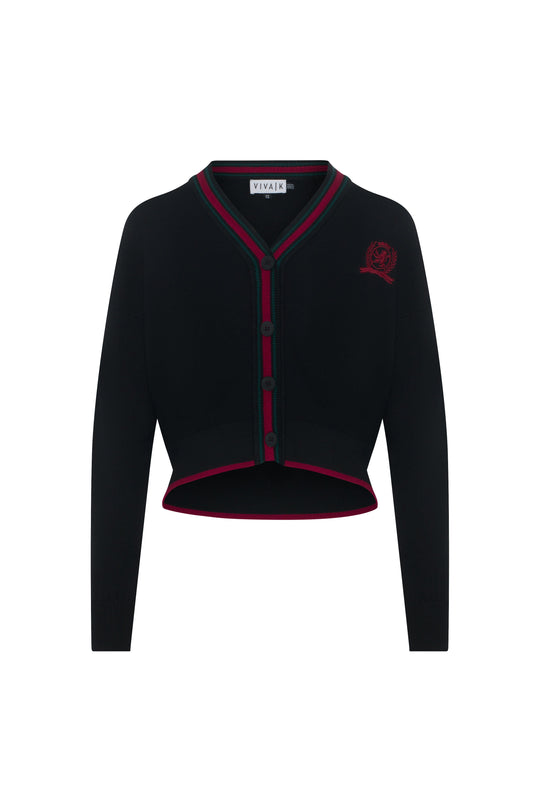 Embroidery Contrast Striped Cropped Cardigan