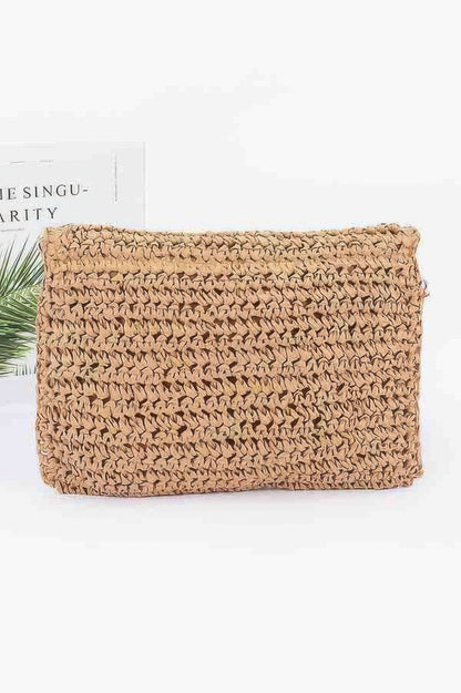 Faux Straw Handmade Flower Flap Clutch
