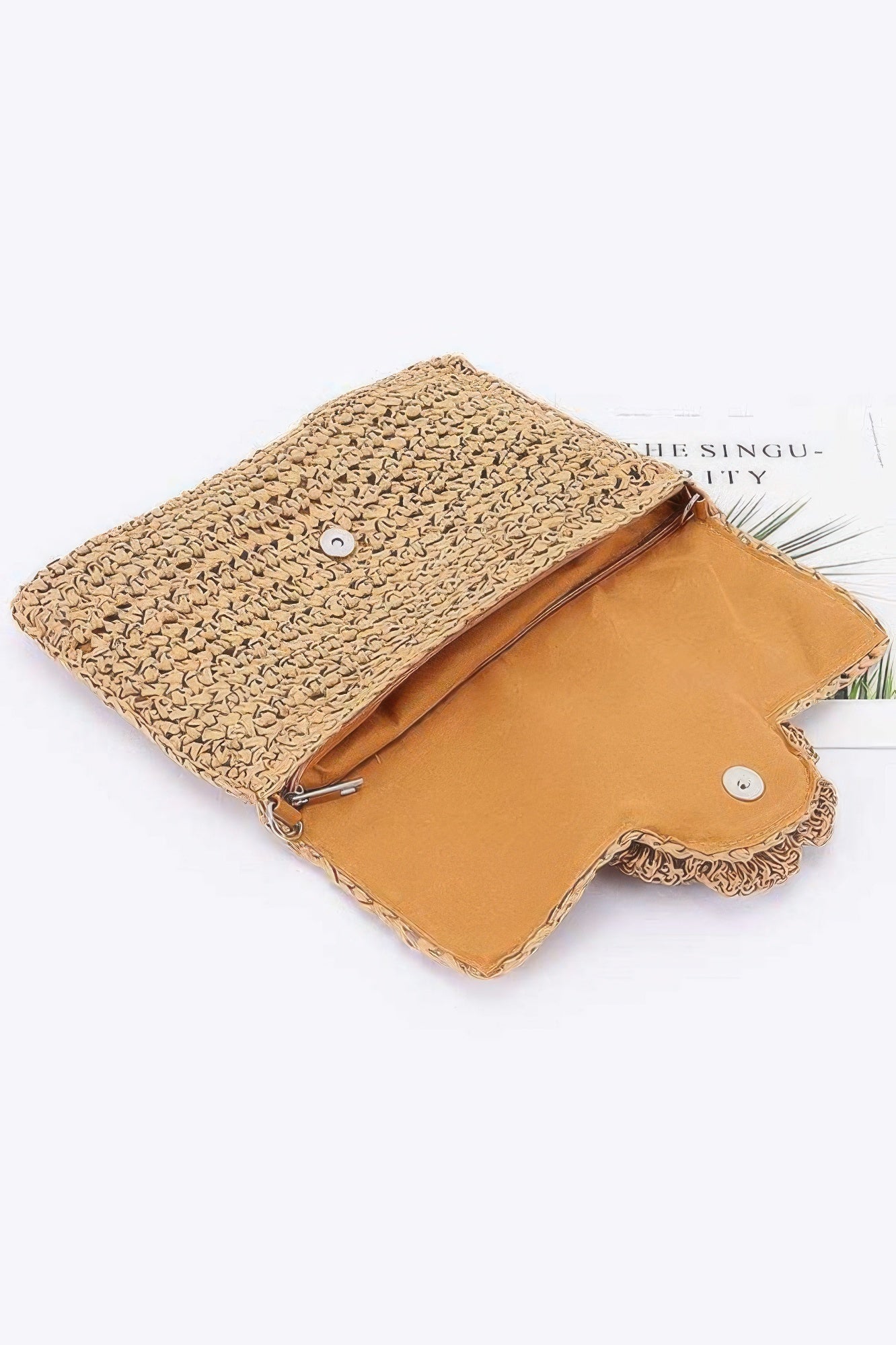 Faux Straw Handmade Flower Flap Clutch