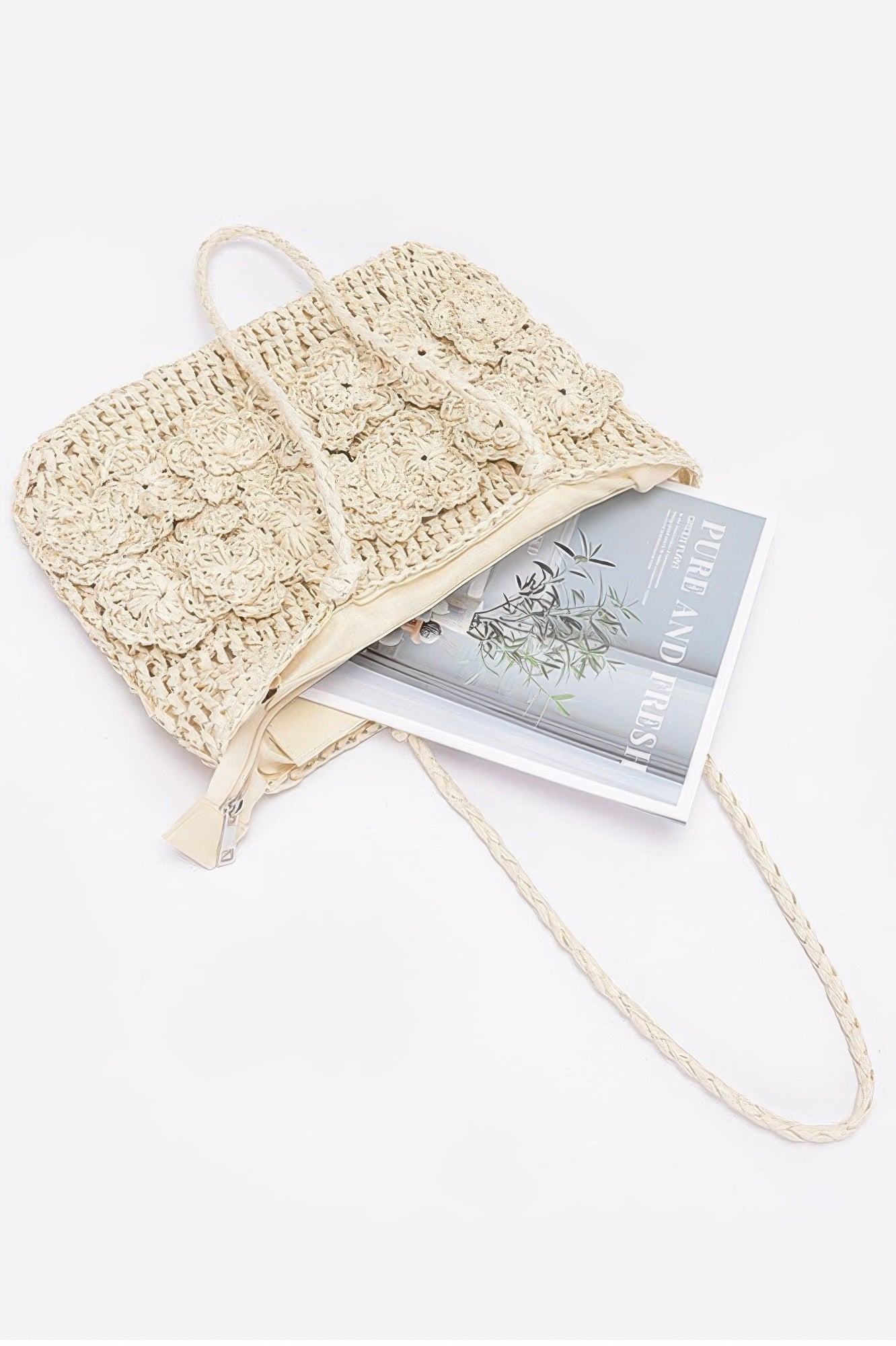 Faux Straw Multi Flower Tote Bag