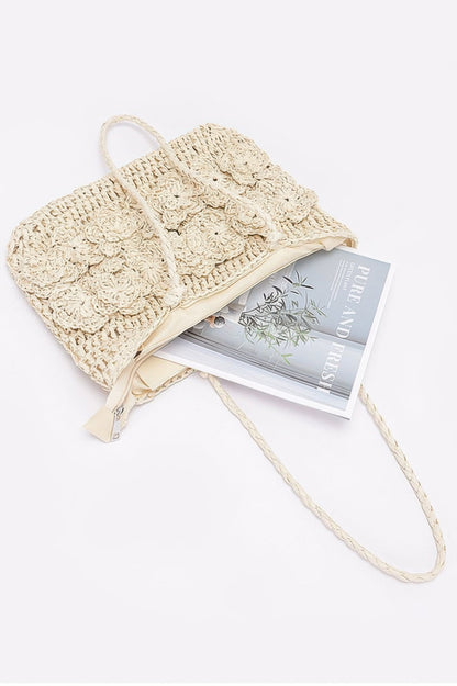 Faux Straw Multi Flower Tote Bag