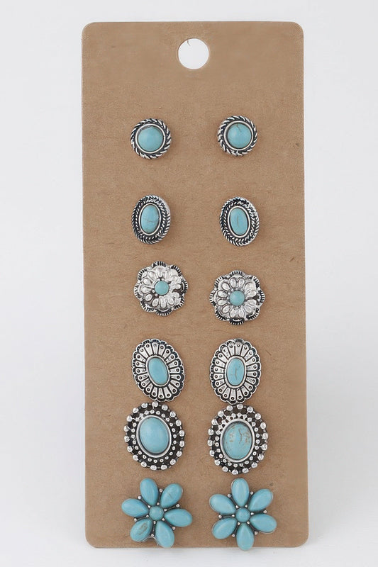 Antique Flower Stud Earrings Set