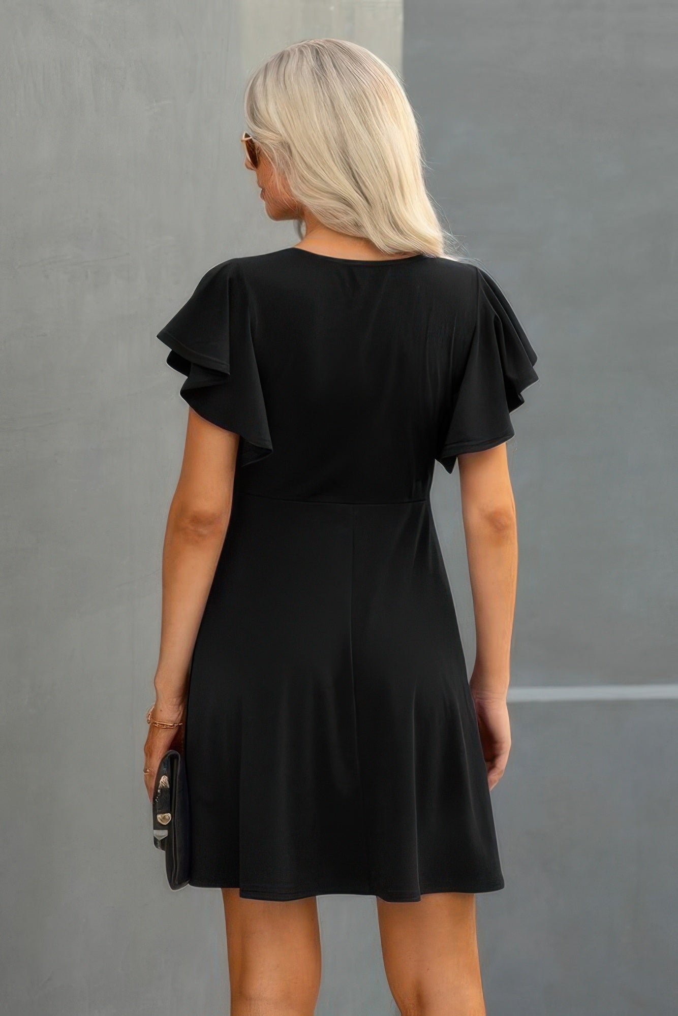 Crew Neck Ruffled Short Sleeve Solid Dress See size chart under “more details”