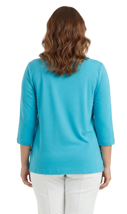 Women's 3/4 sleeves Henley in Cotton Blend with Button Placket