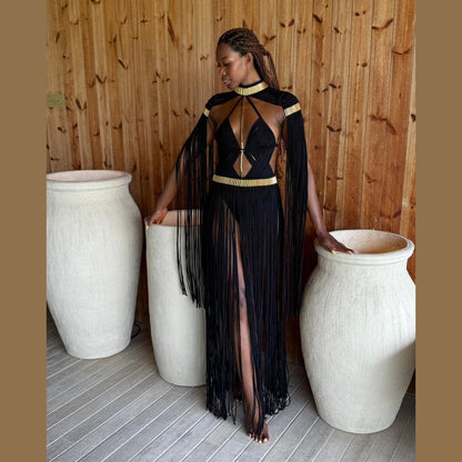 Macramé Grecian Elegance Dress - Luxury Fringe Festival Gown