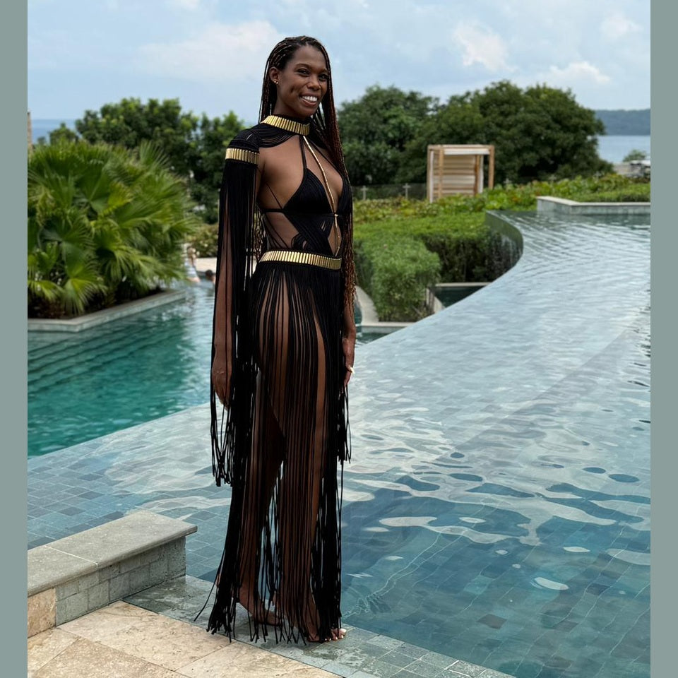 Macramé Grecian Elegance Dress - Luxury Fringe Festival Gown