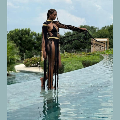 Macramé Grecian Elegance Dress - Luxury Fringe Festival Gown