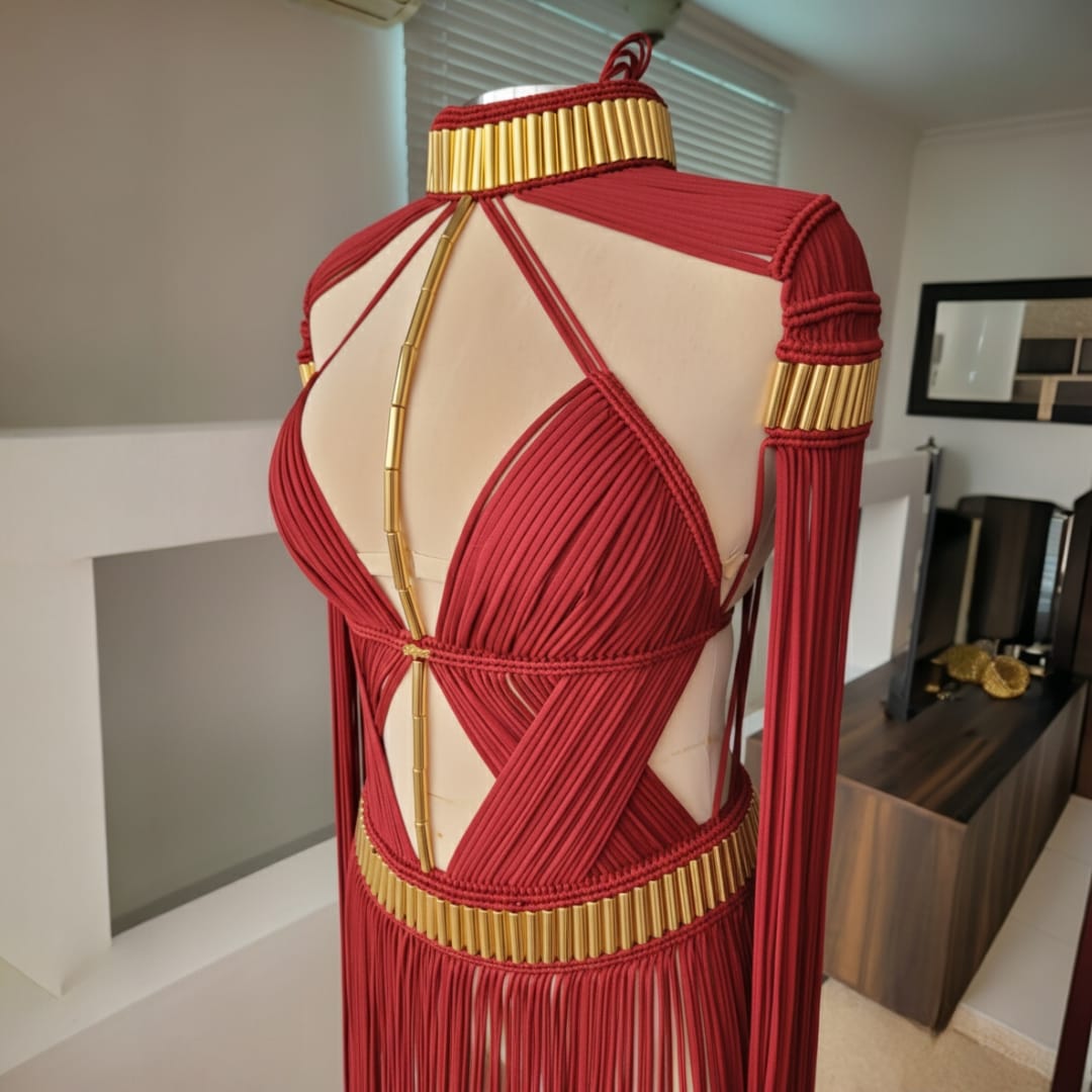 Macramé Grecian Elegance Dress - Luxury Fringe Festival Gown
